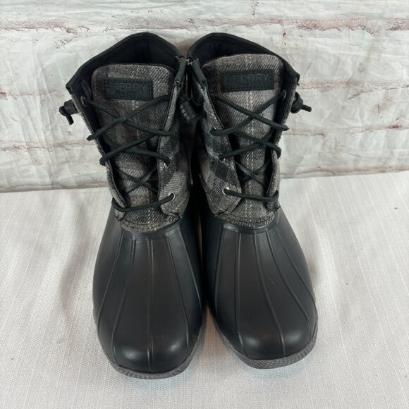 Sperry Women's 9.5 Charcoal Saltwater Wool Plaid Waterproof Duck Boots - Picture 5 of 13